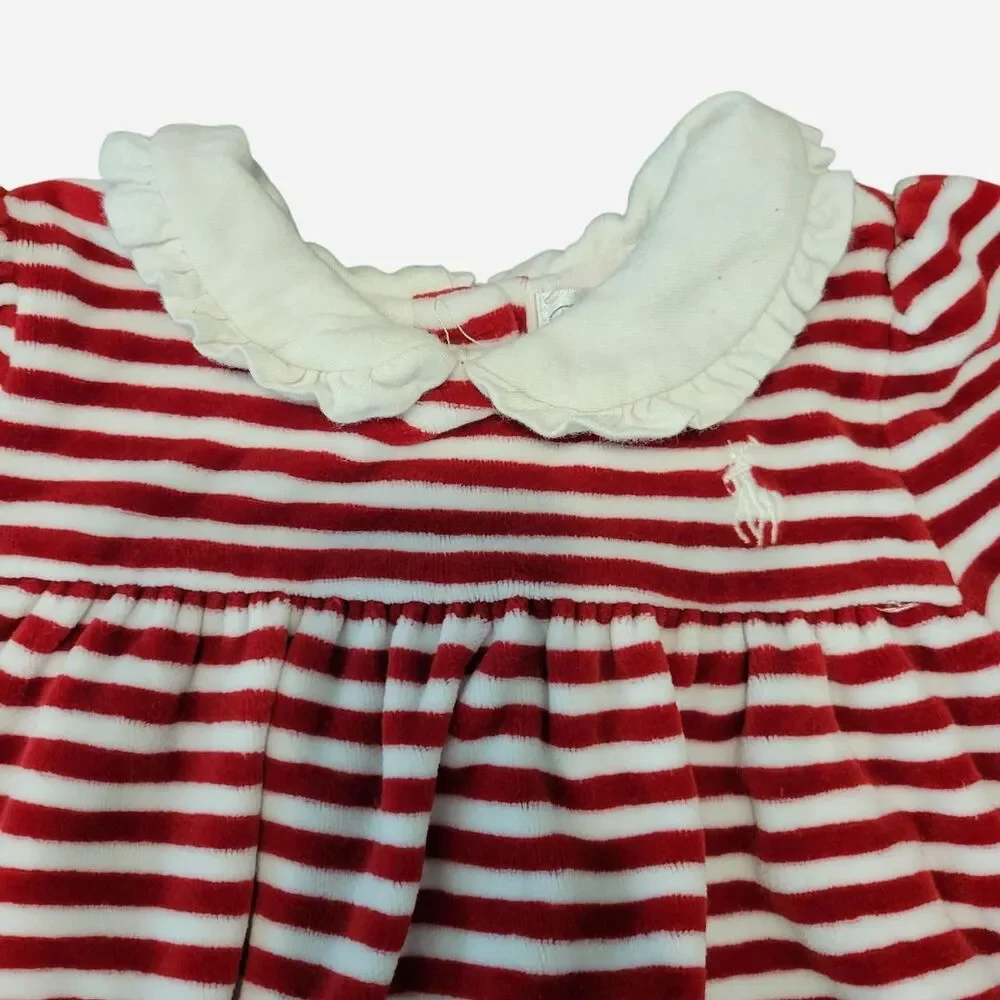 Ralph Lauren Baby Striped Velour Footed Romper 6-9M Peter Pan Collar Holiday